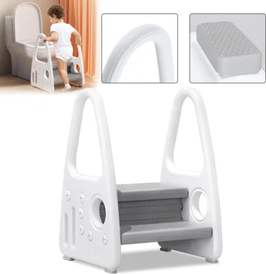 Produktbild von LARS360 Tritthocker für Kinder 2 Stufen Kinderschemel Kleinkind Trittschemel Lernturm Anti-Rutsch Trittleiter Schemel für Bad, Schlafzimmer, Küche, Kinderzimmer, Grau