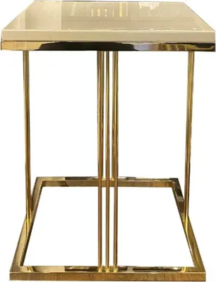 Produktbild von Casa Padrino Luxus Beistelltisch Creme / Gold 50 x 50 x H. 65 cm - Edler Tisch mit Glasplatte - Luxus Qualität - Wohnzimmer Möbel
