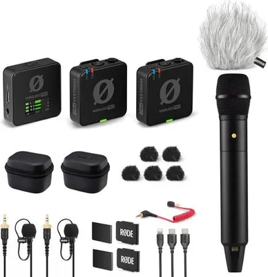 Zdjęcie produktu dla Zestaw mikrofonowy Rode Wireless Pro z mikrofonem ręcznym i osłoną przeciwwietrzną