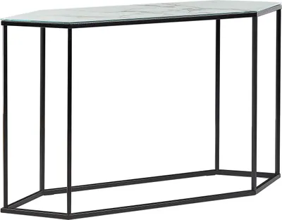 Zdjęcie produktu dla BELIANI Konsola biały czarny hartowane szkło stal 120 x 35 cm efekt marmuru styl nowoczesny glamour salon przedpokój sypialnia