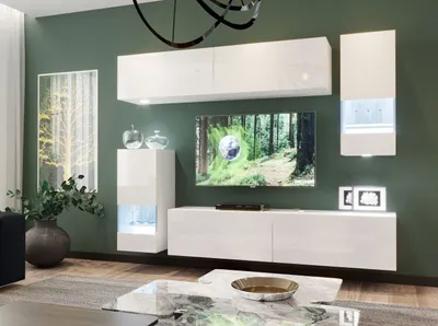 Zdjęcie produktu dla Ściana do salonu BRADT 76 - biała / połysk biały