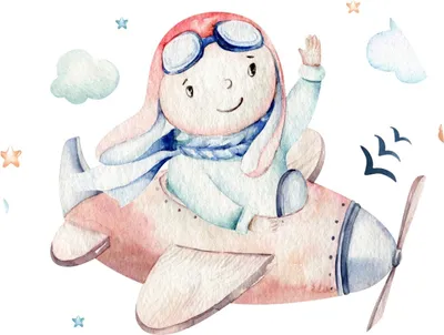 Produktbild von Sticker Kreis JUNGE im Flugzeug Wolken Sterne Aquarell Wandtattoo Aufkleber Wanddeko für Kinderzimmer Kinderstube 100 cm x 100 cm