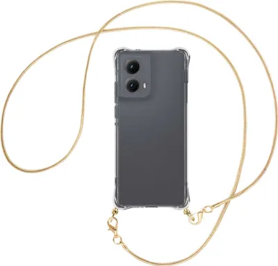 Produktbild von Handykette Backcover-Schutzhülle mit Band (Metall goldfarben) für Motorola Moto Edge 5G (2024) - goldfarbene Snake-Kette