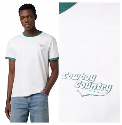 Obrázek produktu pro Wrangler | Pánské tričko s potiskem, bílé barvy, bavlna, běžné nošení, základní model, velikost XL