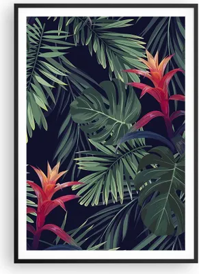 Produktbild von Gerahmtes Poster - Schwarzer Rahmen - Exotisch Blumen Blätter - 70x100 cm - Wand Bild - Wanddeko - Wandbilder - Wandposter - Bilderrahmen - Bilder - Kunstdruck - Wandbild - P2BPA70x100-4308