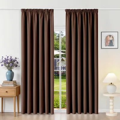 Obrázek produktu pro Zatemňovací závěsy, rozměry 245 x 200 cm, sada 2 kusů, hnědé barvy, termoizolační a neprůhledné, určené pro montáž na kolejnicové systémy