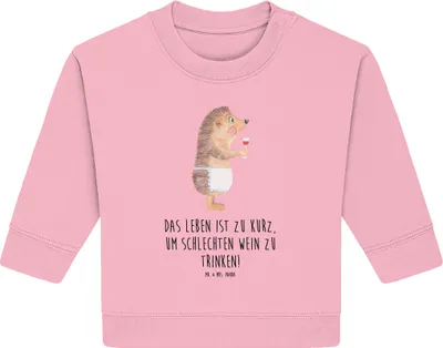 Produktbild von Mr. & Mrs. Panda Organic Baby Pullover Igel Wein 12. - 18. Monat - Baumwolle Pink - Geschenk, Weinliebhaber, Bullover, Lustige Sprüche, Rotwein, Weißwein, Weinglas, Spruch