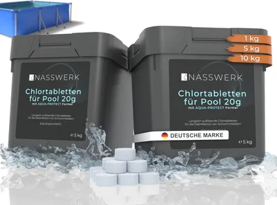 Produktbild von Langzeit Chlortabletten 20g für Pool & Whirlpool – langsam löslich 10kg