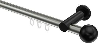 Produktbild von Interdeco Innenlaufstange / Gardinenstange mit Innenlauf Edelstahl-Optik / Schwarz, Typ Platon Luino (Kugel), 20 mm Ø 1-läufig, 280 cm