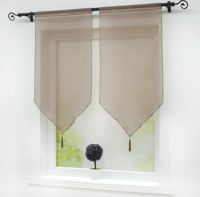 Produktbild von Scheibengardinen Panneaux Gardinen 2er Set Kurzgardine mit Quasten Modern Tunnelzug Braun BxH 45x90 cm