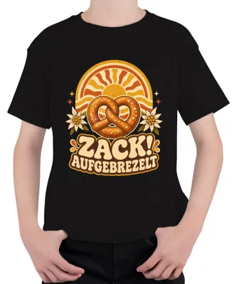 Obrázok produktu pre Zack! Tričko s motívom edelweissu, bavorské tradičné oblečenie, kožené nohavice, detské tričko, čierna farba, veľkosť 104