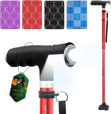 Obrázek produktu pro Skládací hůl se 2 LED diodami, výškově nastavitelná, hliníková