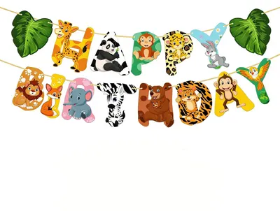 Productafbeelding van Happy Birthday Girlande Dschungel Thema voor Kinderfeestjes