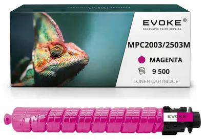 Image de Cartouche de toner compatible Evoke pour les imprimantes Ricoh MPC-2003, 2503M, 841927, couleur magenta, rendement de 9 500 pages, compatible avec les modèles Aficio MP C2003SP, C2503, C2503SP, C2004, C2011