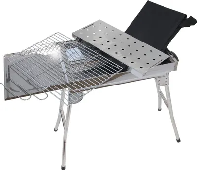 Produktbild von Mangal Aladin, rostfrei mit Klappbeinen + 20 Spiessen /  Edelstahl, Holzkohlegrill, Portable, Kompakt, BBQ - Transport Tragetasche inklusive