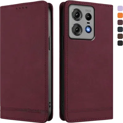 Produktbild von Hülle für Motorola Edge 50 Pro, Retro Kunstleder Ständer Klapphülle mit Kartenfächer und Magnetische Rot