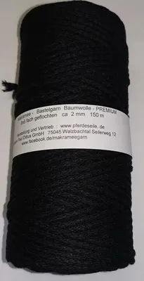 Produktbild von Makrameegarn Makramee Baumwollgarn Bastelgarn SCHWARZ 150 Meter 2 mm GEFLOCHTEN