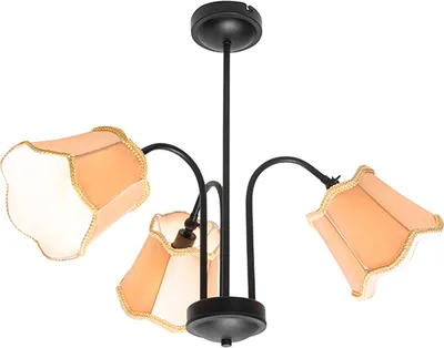 Produktbild von QAZQA - Klassisch I Antik Klassische Deckenleuchte I Deckenlampe I Lampe I Leuchte in Schwarz mit Gold I Messingenem Lampenschirm, 3-flammig – Nona I Wohnzimmer I Schlafzimmer - Textil Rund - LED geei