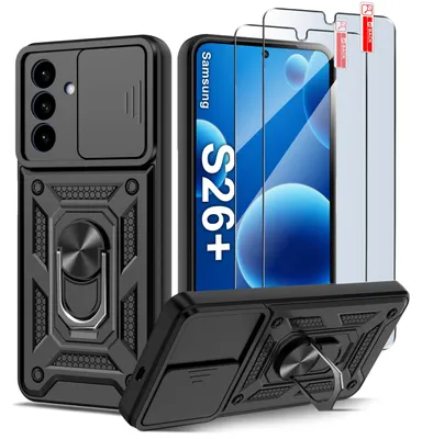 Immagine prodotto di Custodia rigida nera Slide per Samsung S26+ Plus rinforzata + 2 vetri protettivi
