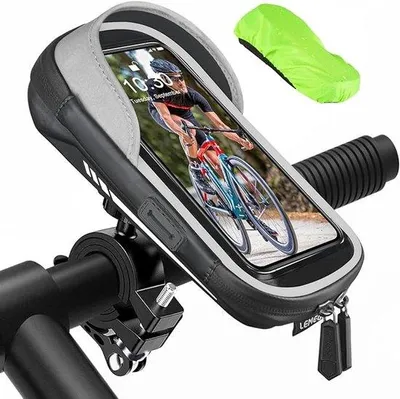Imagen del producto de Bolsa para bicicleta con soporte para teléfono móvil y protección contra la lluvia. Diseño repelente al agua y reflectante