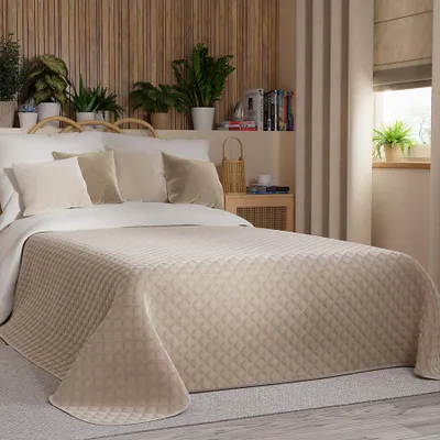Produktbild von VELVI Tagesdecke 220x240cm - dunkles Creme mit geometrischem Muster