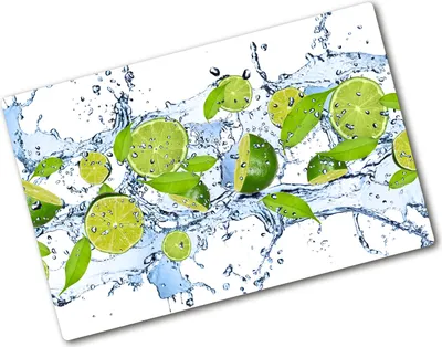 Produktbild von Tulup Glas Herdabdeckplatte - 80x52 cm - Glaskeramikkochfeld-Abdeckung Spritzschutz Glasabdeckplatte - Einteilig - Essen & Getränke - Limetten und Wasser - Grün