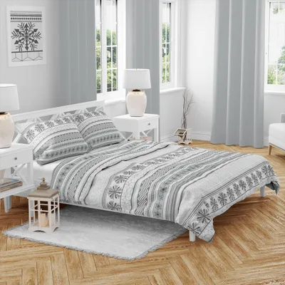 Produktbild von Weihnachtsbettwäsche aus Baumwolle Grau Winter 140x200, 70x90 cm