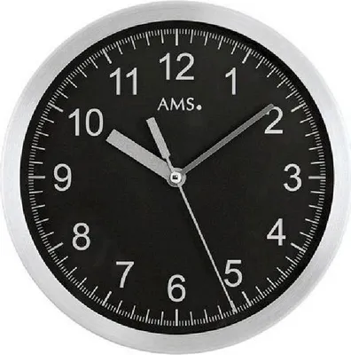 Immagine prodotto di AMS 5911 orologio da parete radiocontrollato orologio da parete analogico rotondo nero con alluminio spazzolato