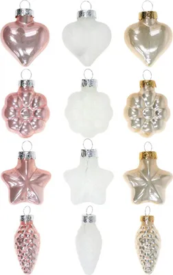 Produktbild von Weihnachtsbaumschmuck Glas Dekofiguren Herz Stern Blüte Zapfen, 12 Stück