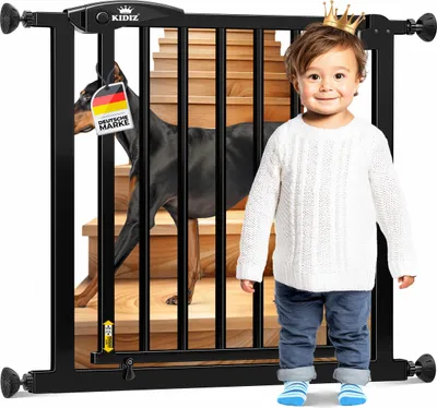 Produktbild von KIDIZ® Schutzgitter für Treppen | Tür, Auto Close Kindertreppengitter ohne Bohren | 90° Stop, Absperr Türschutzgitter, schwenkbare Trennwand, Treppenschutzgitter, Klemmen