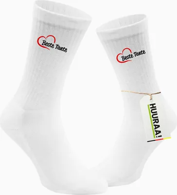 Produktbild von Huuraa Uni Socken Beste Tante Herz 42/46 White Baumwolle Tennissocken Geschenkidee