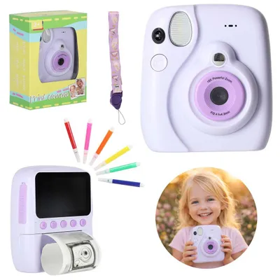 Obrázek produktu pro Dětský fotoaparát pro okamžitý tisk, 16x zoom, fixy, fialová