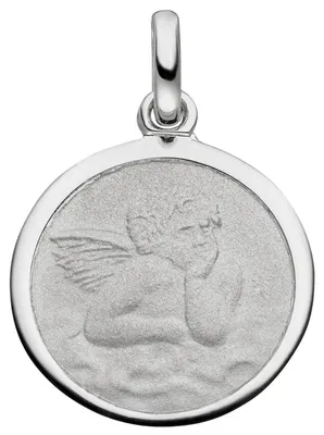 Produktbild von Anhänger Engel aus 925 Silber mattiert rhodiniert rund Ø14,5mm Amulett Medaille