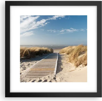 Produktbild von Gerahmtes Poster - Schwarzer Rahmen - Strand Meer Fußgängerbrücke Ufer - 30x30 cm - Wand Bild - Wanddeko - Wandbilder - Wandposter - Bilderrahmen - Bilder - Kunstdruck - Wandbild - P2BAC30x30-2657