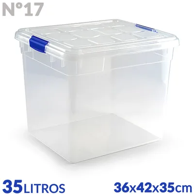 Image de Boîte de rangement - Organisateur en plastique avec roulettes - 35 litres - 36 x 42 x 35 cm - Avec couvercle - Avec poignées - Transparent