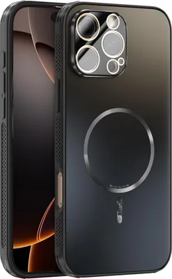 Produktbild von Matte PC TPU Hülle für iPhone 16 Pro Max Magnetische Handyhülle mit Linsenabdeckung und Wärmeableitung Stoßstange Schwarz