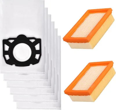Produktbild von Staubbeutel Filter Zubehör Set für Kärcher WD4 WD5 WD6 MV4 MV5 MV6 WD5P WD6P Premium Staubsauger KFI 4410 KFI 487 Nass Trockensauger Ersatzteile (6 Beutel + 2 HEPA Filter)