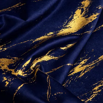 Imagen del producto de Listo para colgar: Cortina de terciopelo, 140 x 240 cm, color azul marino con diseño marmolado y detalles dorados