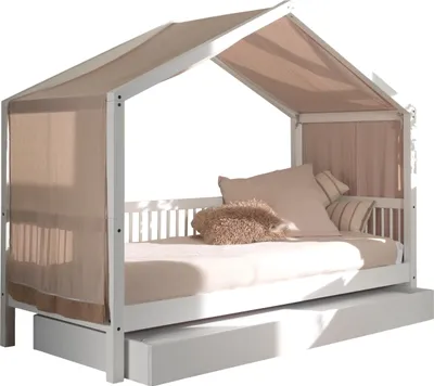 Produktbild von Hausbett >Buche Massiv< in Buche massiv weiß lackiert - 207,5x170x97,5 (BxHxT)
