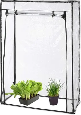 Produktbild von Famanu Gewächshaus PVC-Folie 150 x 100 x 50 cm - Begehbares Foliengewächshaus mit Tür - Transparent/Schwarz