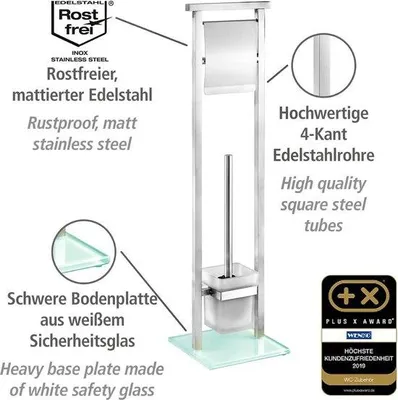 Image de Ensemble de toilettes sur pied en acier inoxydable - porte-brosse de toilettes en acier inoxydable - pour salle de bains - 18 x 73 x 18 cm - satiné