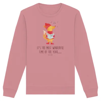 Produktbild von Mr. & Mrs. Panda Baumwoll Pullover Fuchs Sänger Größe L - Canyon Pink - Geschenk, Winter, Pulli, Heiligabend, Sweatshirt, Weihnachtslieder, Füchse, Weihnachten, Sweater