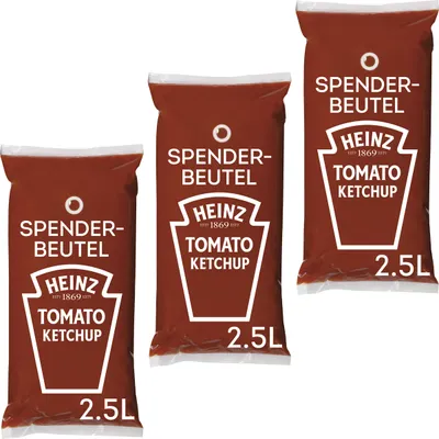 Mehrfach Verpackungsbild Heinz Tomato Ketchup Tomatensauce im Spenderbeutel 3 x 2500 ml 7500ml