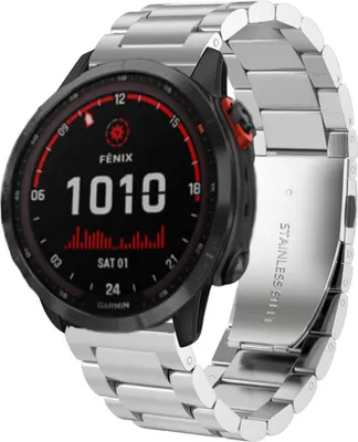 Produktbild von Strap-it Stahlarmband - Kompatibel mit Garmin Fenix 7x Armband Gliederarmband Hochwertiger EdelstahlFaltschließe für Garmin Smartwatch Armband Silber 26mm smartwatch