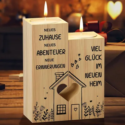 Produktbild von Kerzenständer Einweihungsgeschenk Einzug Wohnung Teelichthalter Holz