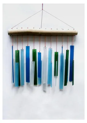 Produktbild von Glaswindspiel Orthogon, meeresfarben, 26 cm Höhe