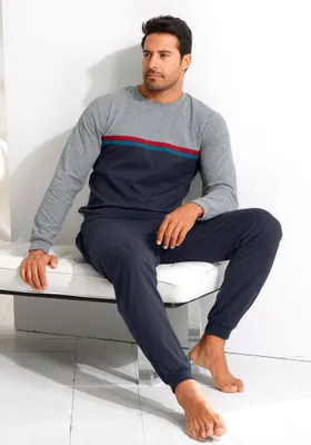 Produktbild von LE JOGGER Pyjama 2 er-Pack grau-meliert-blau Größe 48/50 (M)