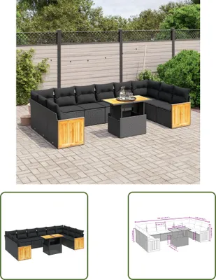 Produktbild von The Living Store 11-tlg. Garten-Sofagarnitur mit Kissen Schwarz Poly Rattan