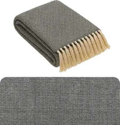 Immagine prodotto di Copriletto Marrakesh in cotone 125x150 cm piccolo | coperta per divano e divano | copriletto accogliente per il soggiorno e la camera da letto | coperta boho con frange grigio scuro