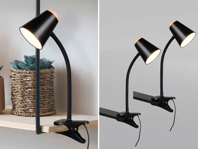 Produktbild von 2er SET LED Klemmleuchten Schwarz mit Holzoptik, Leselampen flexibel , Höhe 33cm